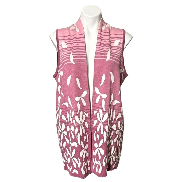 Investments Floral Sweater Vest Size Large Plum/White - Picture 1 of 4